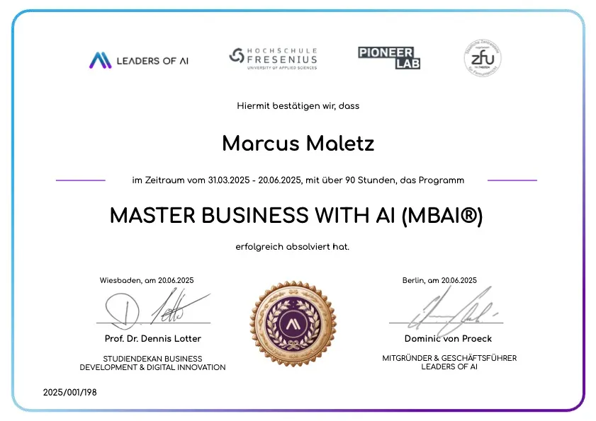 Hochschulzertifikat Master Business with AI (MBAI)